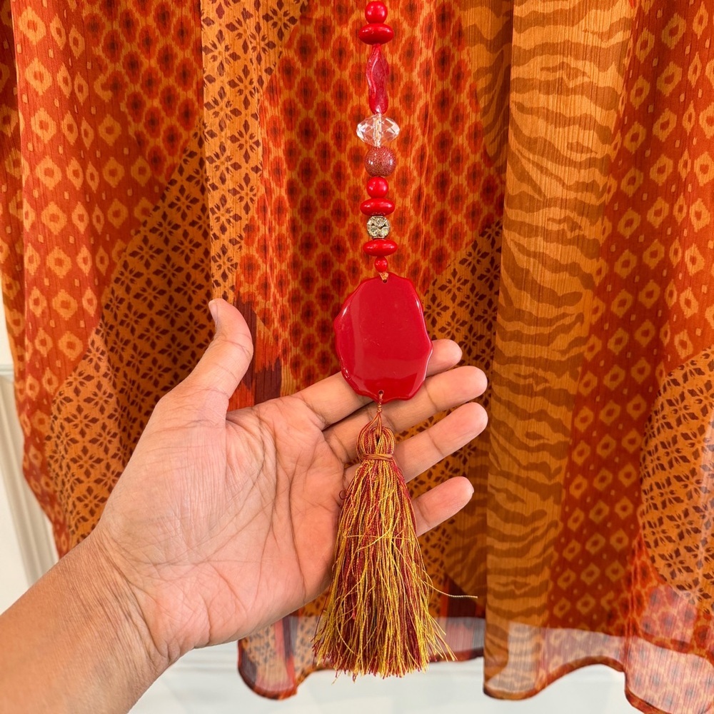 Peck&Peck Rust Orange Tunic Tank Top Sleeveless Tassel Bead Braided Neck sz L - Picture 9 of 12